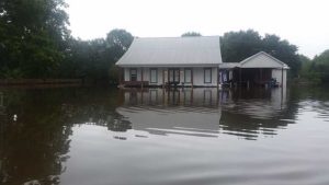 The sandbags holding back the flood waters.