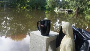 Even during a flood there's nothing like a morning cup of coffee.