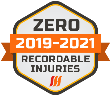 Badge crediting Superheat with zero recordable injuries for the year of 2019 through 2021