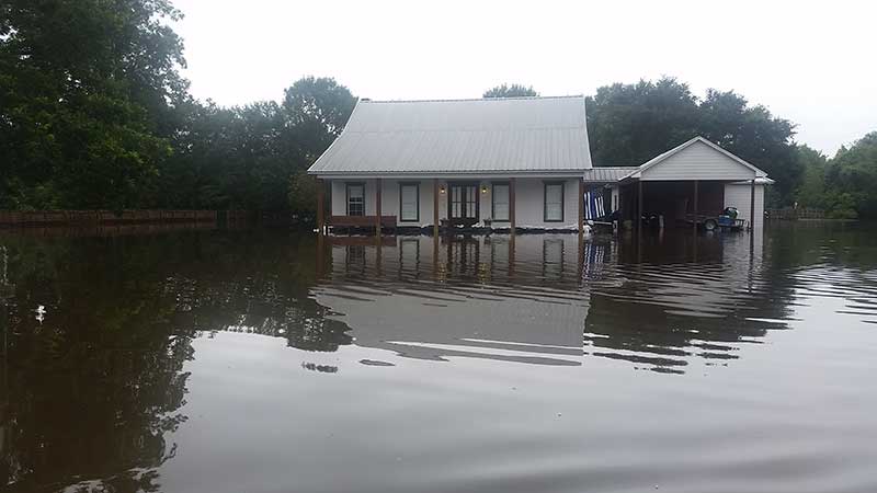 sandbags holding back the flood waters in Louisianna